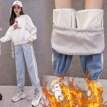 Overweight Pregnant Women Winter Denim Pants Plus Suede Relaxation Outside Wearing Fashion Sports Long Pants Fat MM200 Catty