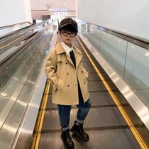 Boys windbreaker coat long autumn and winter models 2021 New plus velvet padded children Korean version of foreign-style tide small childrens clothing