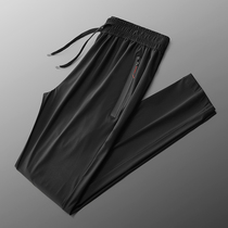 High-end mens pants summer ice silk sweatpants mens light luxury loose casual pants ultra-thin breathable mesh silky pants