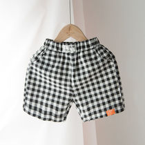Hemp Ji Homemade Childrens Pure Cotton Shorts Children Plaid Pants Baby Summer Thin summer clothing 50% Trousers Outside