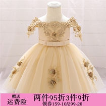Female Baby Gown for baby Shoulder Princess Princess Dress 100 Days Old Flowers Child Wedding Dress Photo Babody Photography