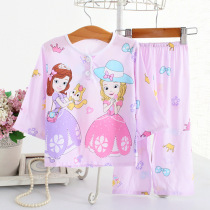 Summer childrens cotton pajamas long-sleeved suit Kindergarten baby air conditioning clothes Cotton childrens spring and Autumn home clothes