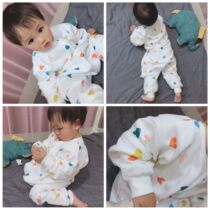 MMKIDS magic little meow cotton gauze baby Children Baby kick-proof sleeping bag detachable sleeve split leg climbing suit sleeping bag