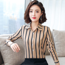 2021 new autumn vertical stripe chiffon shirt womens long sleeve professional top casual slim shirt base shirt