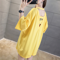 Summer dress careful machine backless short sleeve T-shirt female medium long model 2021 new size loose belly belly fat sister top