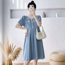 Pregnant Woman Summer Dress Superior Sensation Skirt 2022 New Big Code Loose Fashion Boomer Net Red Ocean Gas Plaid Dress