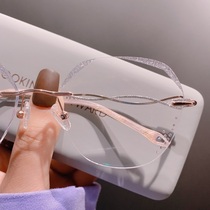 Glasses female myopia can be equipped with degrees shake-off without frame diamond cut edge large face Exchanging anti-blue light