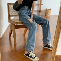 Summer dress 2021 New broken hole jeans fat sister mm loose size womens hip thigh thick womens pants thin