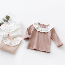 Elfairy girl hit undershirt baby lace collar spring autumn blouse child jersey baby jersey baby t-shirt cotton comfort