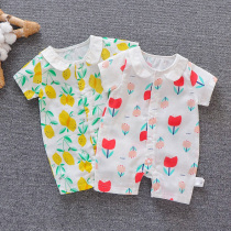 Baby gauze jumpsuit summer thin cotton 36-9 months baby short sleeve cotton coat newborn clothes