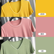 MRMW2021 summer new Mulberry cicada silk thread knitted T-shirt women loose multi collar slim slim short sleeve base shirt