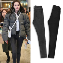 Autumn and winter high-waisted jeans women plus velvet thick slim slim slim high smoke gray nine-point pants small feet pencil pants