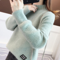 High neckline mink cashmere undershirt female autumn winter 2022 new ocean gas loose with lazy wind sweater jacket head thickened outwear