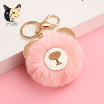 Cute bear keychain hair ball Pu cartoon pompon hanging imitation Rex rabbit hair ins schoolbag bag pendant hanging chain