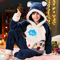 Childrens sleepwear boys autumn flannel thickened child coral fleece zhong da tong crayon boy Home Services