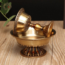 Tibetan Buddhist supplies Protector Cup Tibetan water supply bowl Buddha pure copper glossy cup for cup large plate 12cm