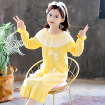 Girls pajamas spring and Autumn cotton home clothes Long-sleeved little girl Princess middle child long lace childrens night dress