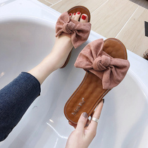 2021 summer new Korean version flat bottom flat heel butterfly knot herringbone slippers female fashion outside wearing clip beach female cool tug