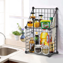 Multi-layer combination kitchen iron storage rack floor seasoning shelf storage rack vegetable knife bowl chopsticks rack
