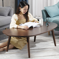 Black Walnuts Wood Day Style Tea Table Pure Solid Wood Modern Minimalist Living-room Small Family creative Light Extravagant Oval small tea table