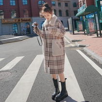 Plaid woolen coat womens long 2020 new autumn and winter Korean gentle wind sweet lamb wool coat