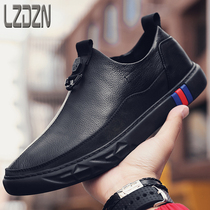 Travel summer trendy mens shoes Trendy shoes all-match without shoelaces Korean version of the trend mens casual leather shoes breathable soft sole