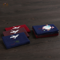 Thickened tea mat Chinese style tea cloth embroidered tea mat cotton linen tea towel absorbent tea table towel tea table Rag