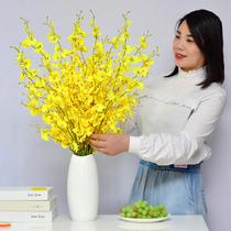 Dining table dried flowers flower arrangement vase decoration Living room decoration fake flowers Simulation flowers Spring flowers yellow dancing orchid