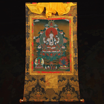 Four-arm Guanyin boutique Thangka Tibetan painting Pride hand-made fine-mounted cloth printed gold thread Thangka Buddha statue