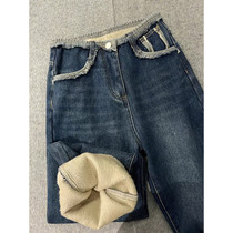 Mi Caixuan is popular this year with pear-shaped figure womens 2022 autumn and winter new blue velvet thickened pants