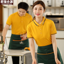 Food and beverage overalls short-sleeved T-shirt hotpot fast food restaurant Coffee Restaurant kebab shop waiter milk tea shop customization