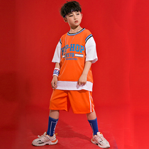 Hip-hop hip-hop suit childrens hiphop loose performance clothing short-sleeved performance clothing new boy jazz dance summer clothing