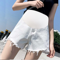 Pregnant womens shorts womens summer wear summer thin section white hole safety pants bottoming denim shorts summer large size