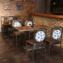 Retro Cafe dining table and chair industrial style bar dessert milk tea shop restaurant table and chair deck sofa combination iron art