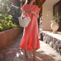 2021 Korean version of pregnant women summer dress loose fashion pregnant women T-shirt skirt cotton short sleeve ruffle pregnant women dress