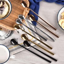 Creative 304 stainless steel spoon Long handle household Korean round head eating spoon Ice spoon thickened Western spoon Mixing spoon