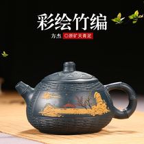 Through the ages Yixing Purple sand pot Famous pure handmade tea pot Kung Fu tea set Teapot Bamboo woven Shih Tzu