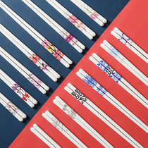 Ceramic chopsticks high temperature heat-resistant household non-slip sanitary chopsticks anti-mold antibacterial tableware chopsticks Chinese retro style 5 pairs