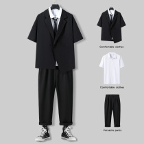 Summer thin short-sleeved casual suit mens small suit jacket top Korean version of the trend Ruffian handsome suit mens set