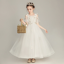 Girl dress white gauze princess dress flower girl wedding dress puffy gauze childrens host little girl foreign air costume