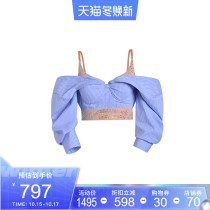 LE FAME pull fly at summer Diamond-truncated-splicing shirt short bodice LF9X13B16N101