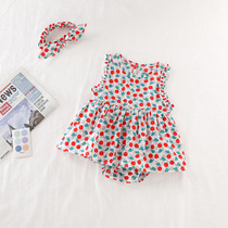 British next kid summer new sleeveless little cherry baby girl one-piece skirt Korean girls cotton romper