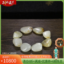 Collection level Eight parties to finance hand chain Yogyan jade edge Xinjiang and Tian Yubai jade seed material original stone one-seed handstring 55g