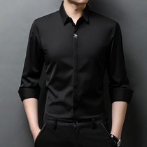 Ice silk lining male long sleeve t sleeves 2021 Spring new mens high-end genuine silk anti-wrinkle and no-burn shirt
