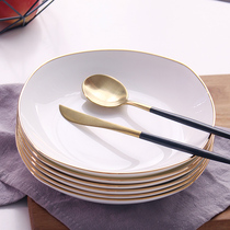 6 ceramic gold-edged dishes for home dishes deep dishes deep dishes dishes fried soup creative deep plates