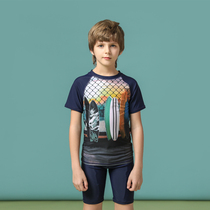 New Blowind Childrens short-sleeved swimsuit Split sunscreen quick-drying medium and large boys beach boxer swimsuit