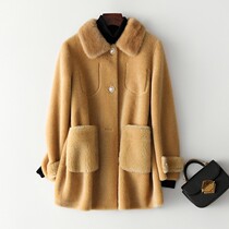 Zqqz sheared wool coat female mink fur collar fur one 2020 new grain wool fur coat 612
