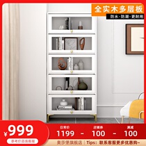 Light luxury bookcase white solid wood simple modern display cabinet glass display cabinet thin bookcase narrow cabinet corner cabinet