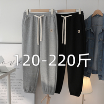 2022 New spring and autumn chubby chubby sister waffg sports pants women bunches 200 catty chubby big-size sweatpants