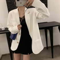 Korean counter 2021 Spring and Autumn new white blazer female English style simple casual retro suit women